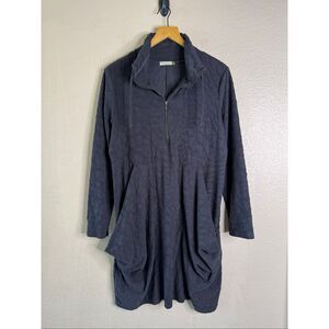 Chalet Et Ceci Dress Crinkle Texture Womens Large Dark Gray Lagenlook Pockets